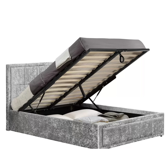 Hanover Fabric Ottoman Small Double Bed In Steel Crushed Velvet
