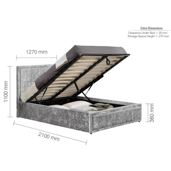 Hanover Fabric Ottoman Small Double Bed In Steel Crushed Velvet