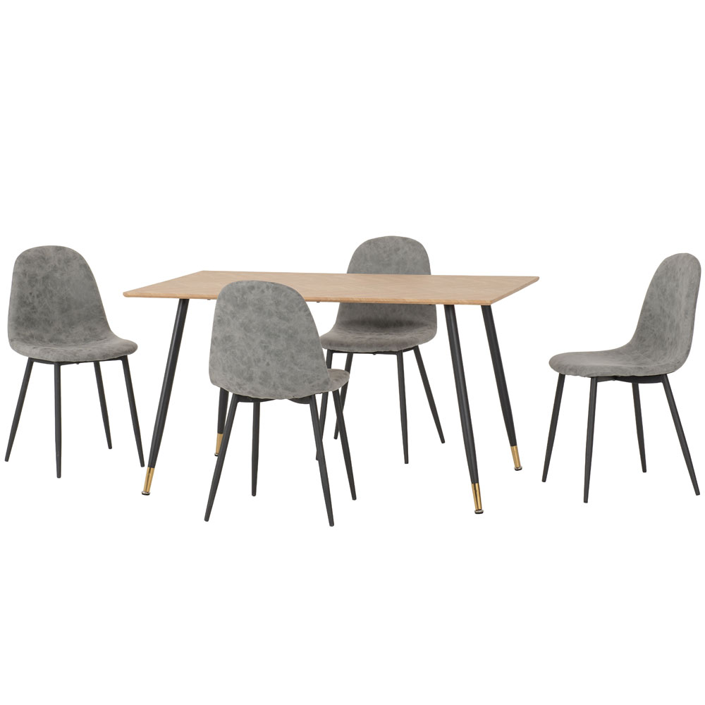 Hanover Oak Wooden Dining Table With 4 Alsip Grey Chairs