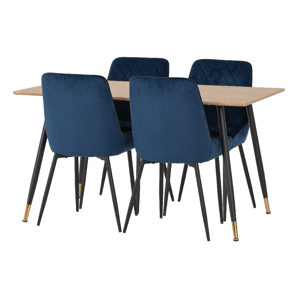 Hanover Oak Wooden Dining Table With 4 Avah Blue Chairs