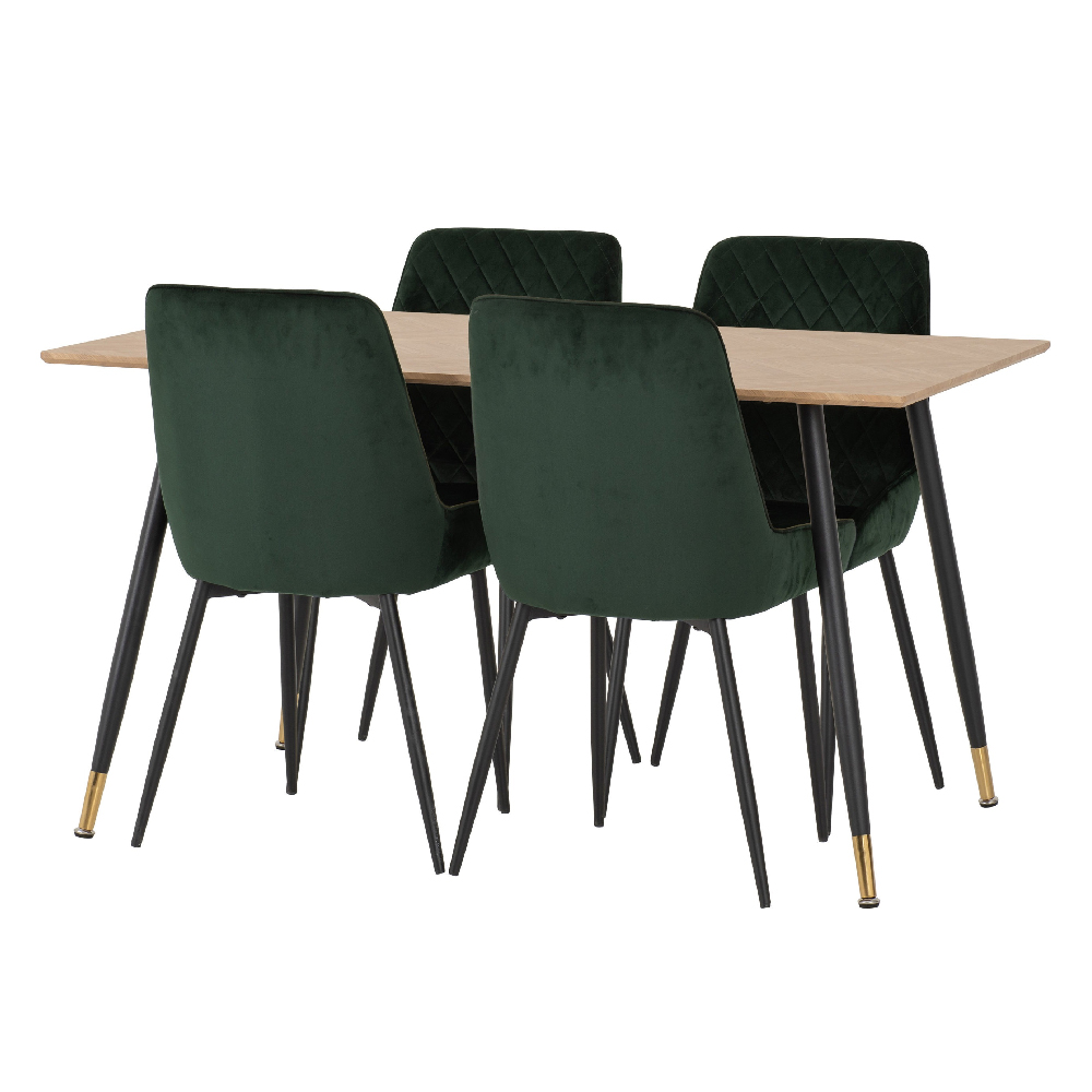 Hanover Oak Wooden Dining Table With 4 Avah Green Chairs