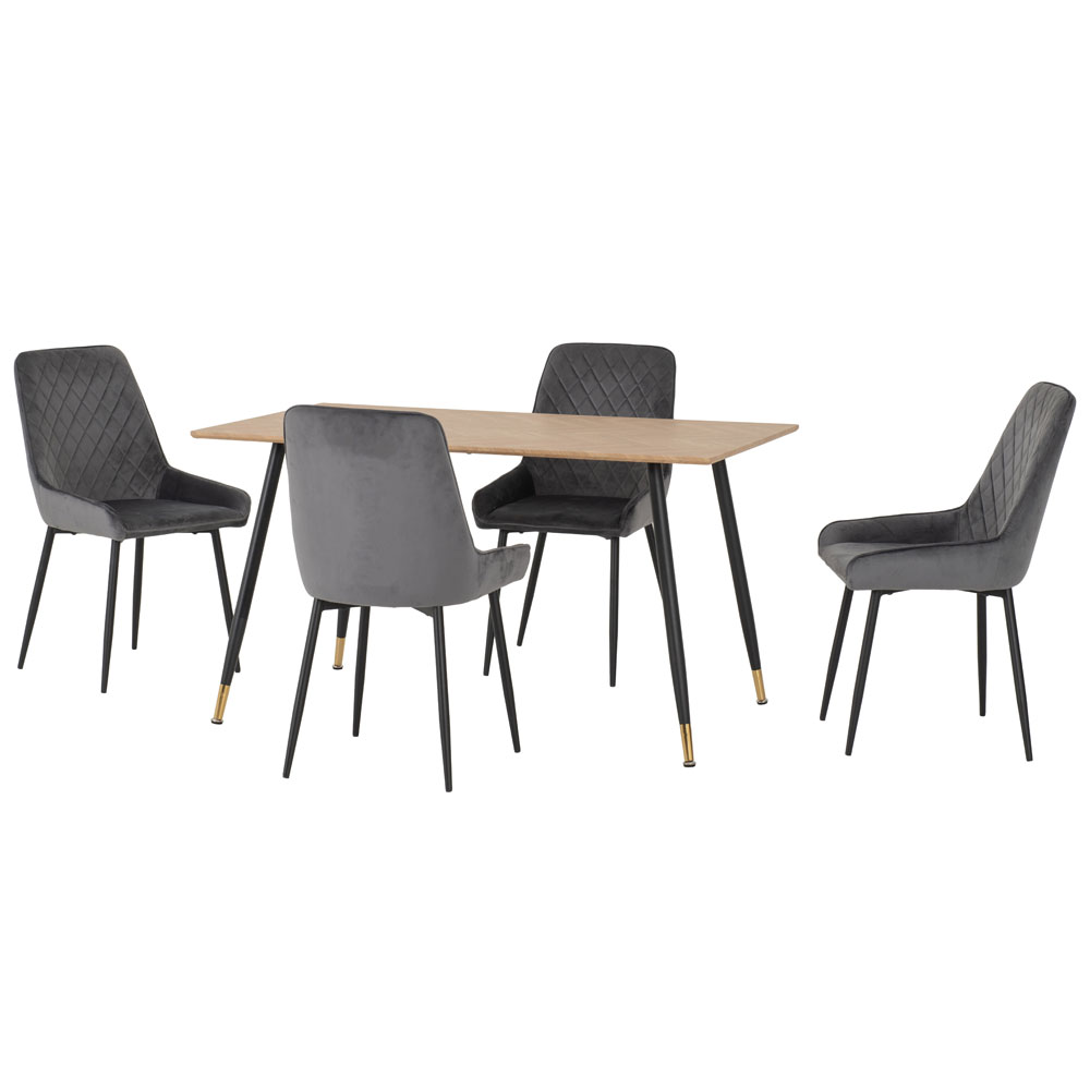 Hanover Oak Wooden Dining Table With 4 Avah Grey Chairs