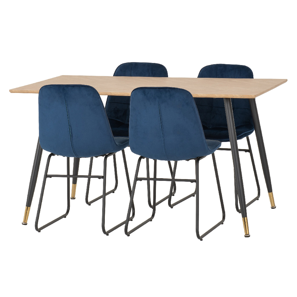 Hanover Oak Wooden Dining Table With 4 Lyster Blue Chairs