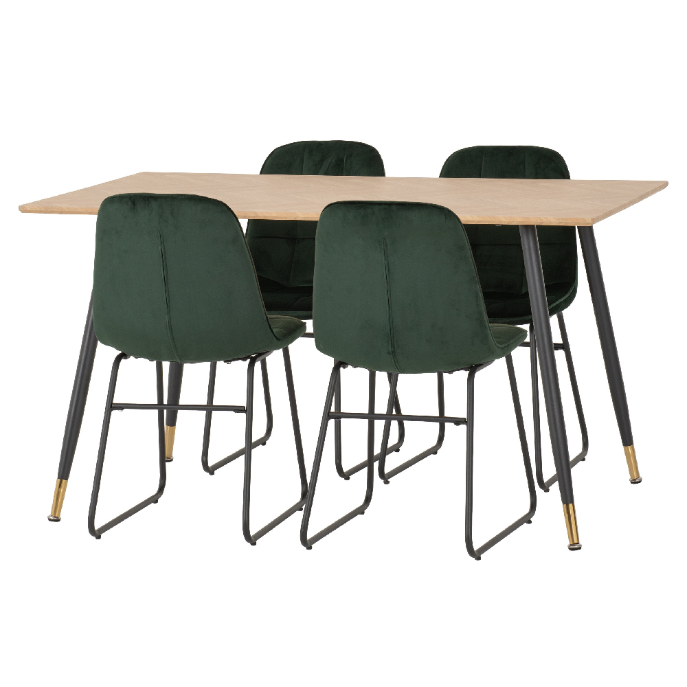 Hanover Oak Wooden Dining Table With 4 Lyster Green Chairs