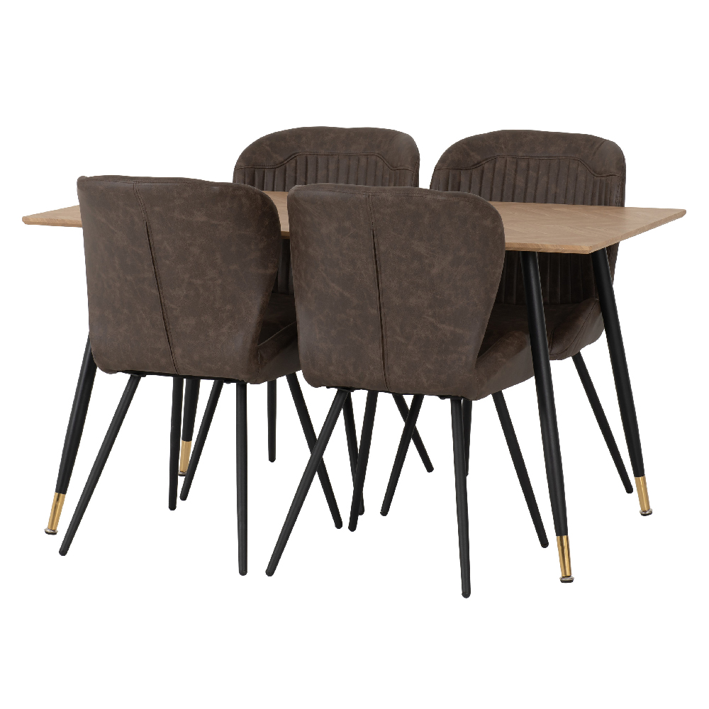 Hanover Oak Wooden Dining Table With 4 Qinson Brown Chairs