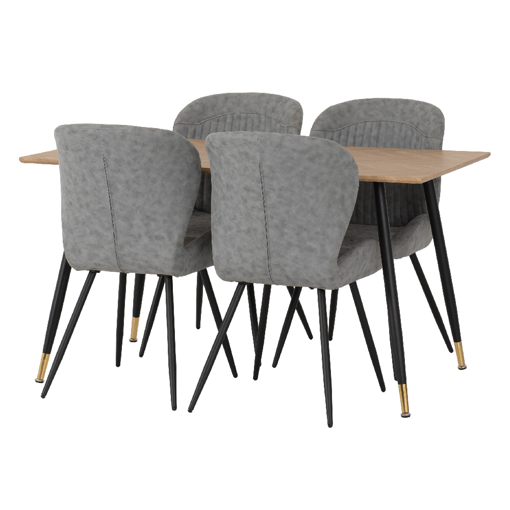 Hanover Oak Wooden Dining Table With 4 Qinson Grey Chairs