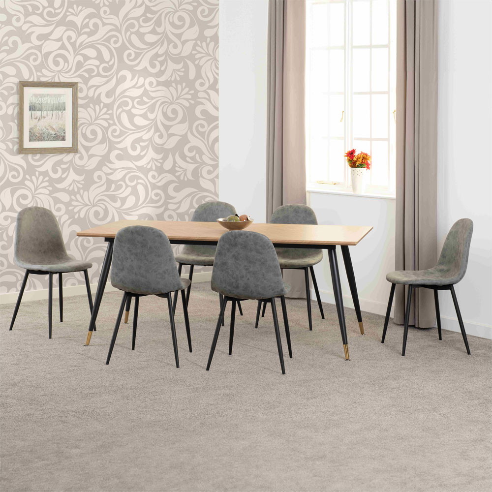 Hanover Oak Wooden Dining Table With 6 Alsip Grey Chairs
