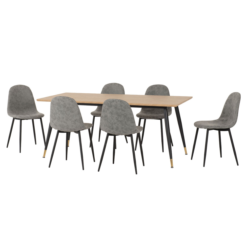 Hanover Oak Wooden Dining Table With 6 Alsip Grey Chairs