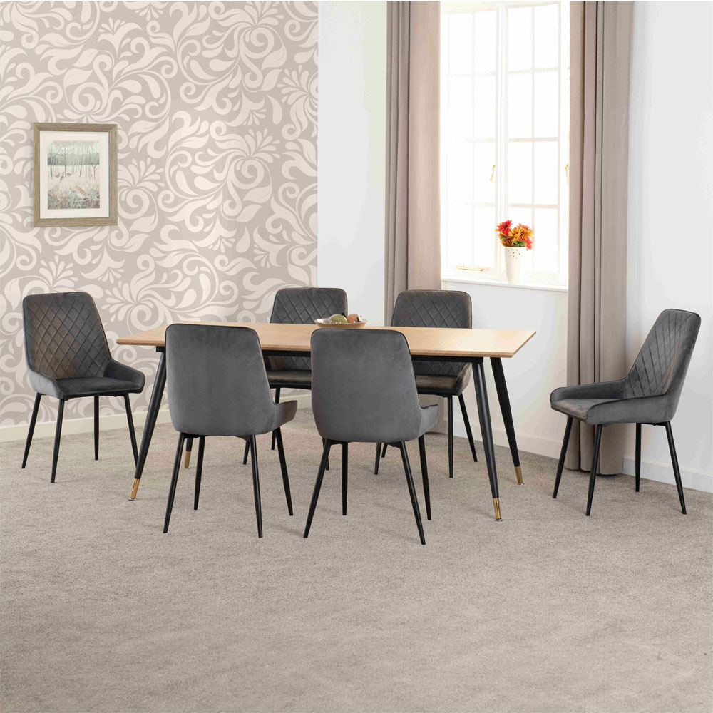 Hanover Oak Wooden Dining Table With 6 Avah Grey Chairs