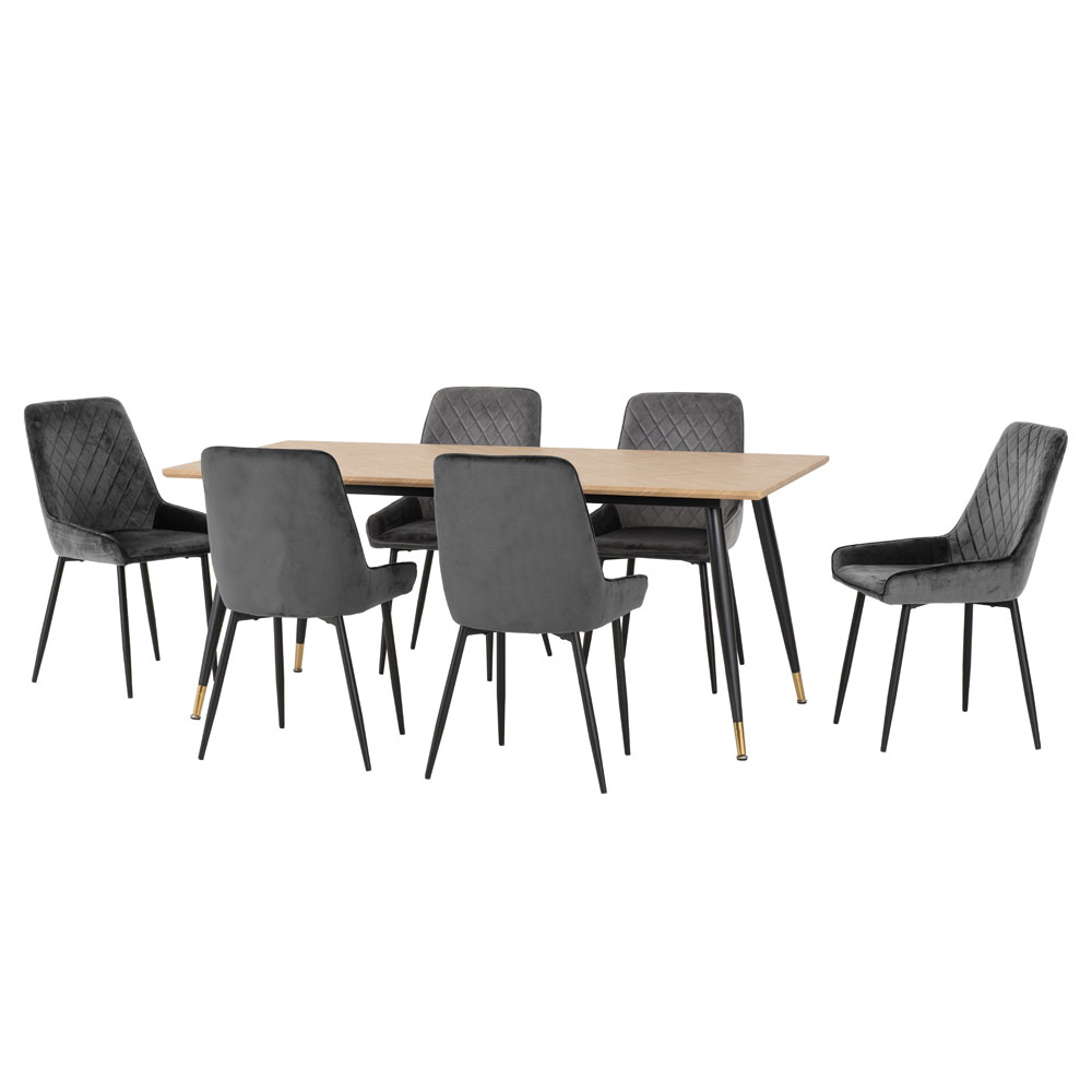 Hanover Oak Wooden Dining Table With 6 Avah Grey Chairs
