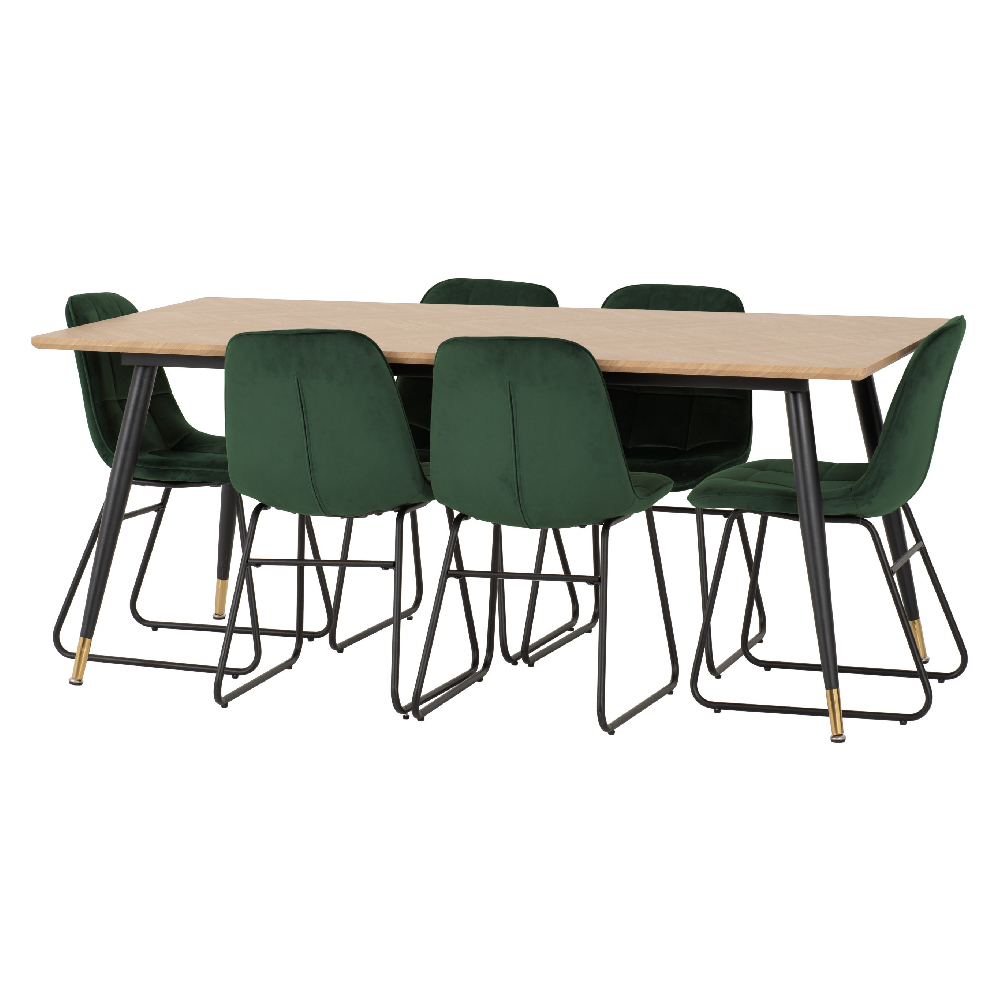 Hanover Oak Wooden Dining Table With 6 Lyster Green Chairs