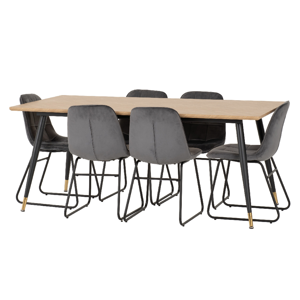 Hanover Oak Wooden Dining Table With 6 Lyster Grey Chairs