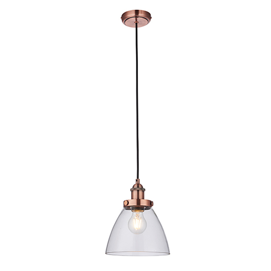 Product photograph of Hansen 1 Light Clear Glass Shade Pendant Light In Aged Copper from Furniture in Fashion
