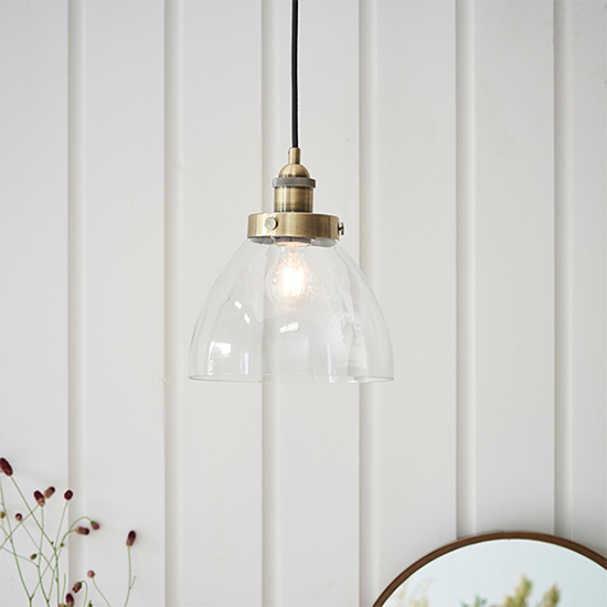Hansen 1 Light Clear Glass Shade Pendant Light In Antique Brass
