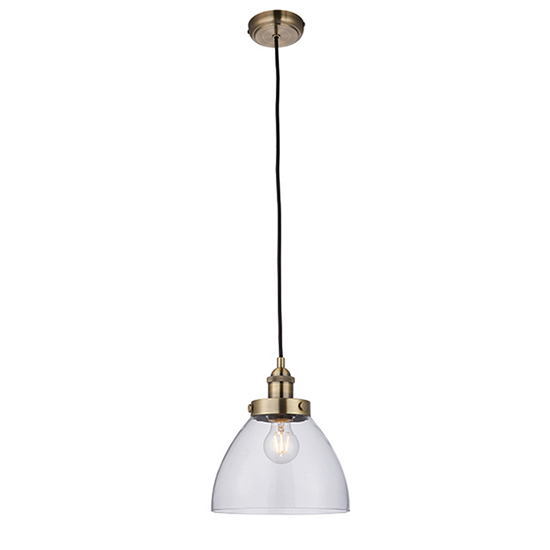 Product photograph of Hansen 1 Light Clear Glass Shade Pendant Light In Antique Brass from Furniture in Fashion