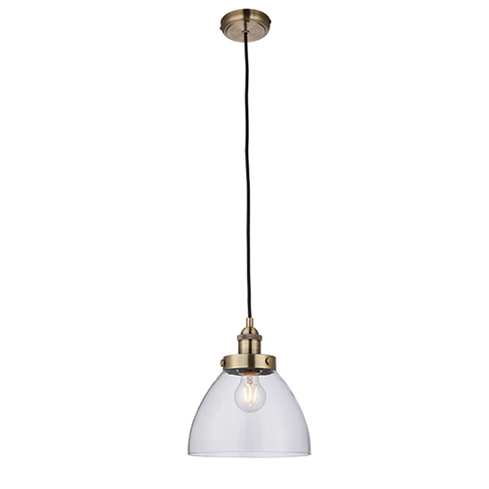 Photo of Hansen 1 light clear glass shade pendant light in antique brass