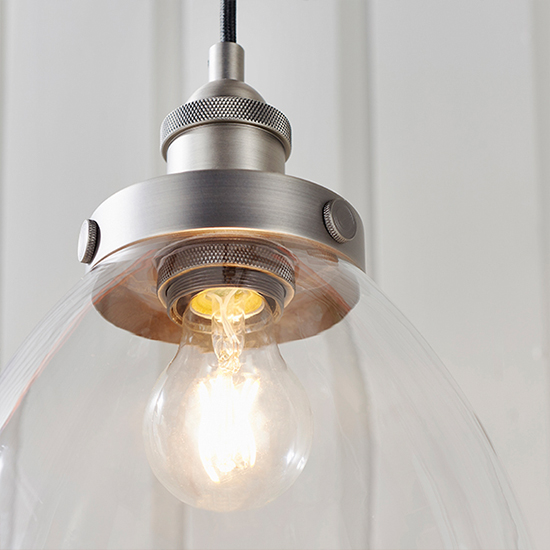 Hansen 1 Light Clear Glass Shade Pendant Light In Brushed Silver