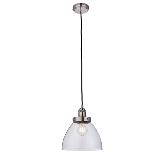 Product photograph of Hansen 1 Light Clear Glass Shade Pendant Light In Brushed Silver from Furniture in Fashion