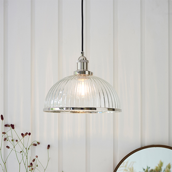 Hansen 1 Light Clear Ribbed Glass Pendant Light In Bright Nickel