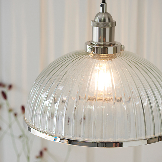 Hansen 1 Light Clear Ribbed Glass Pendant Light In Bright Nickel