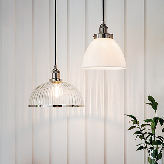 Hansen 1 Light Clear Ribbed Glass Pendant Light In Bright Nickel