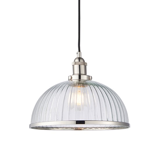 Product photograph of Hansen 1 Light Clear Ribbed Glass Pendant Light In Bright Nickel from Furniture in Fashion