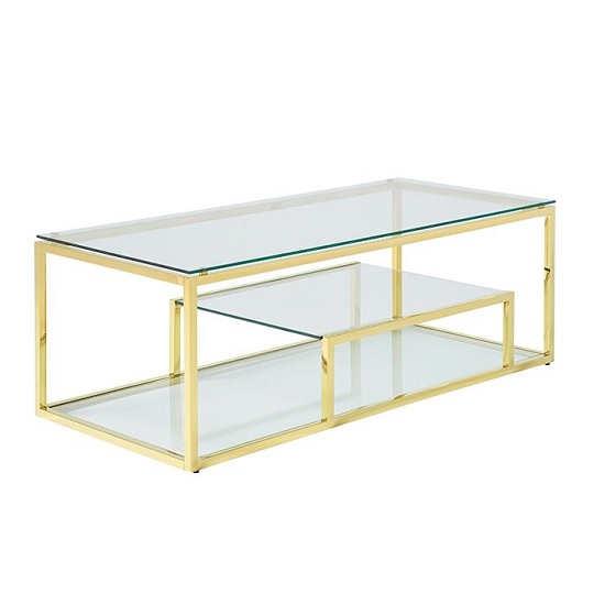 Hansen Glass Coffee Table In Clear With Gold Finish Frame Furniture