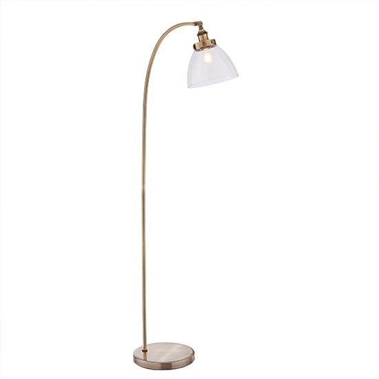 Hansen Clear Glass Shade Task Floor Lamp In Antique Brass