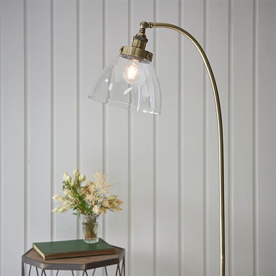 Hansen Clear Glass Shade Task Floor Lamp In Antique Brass