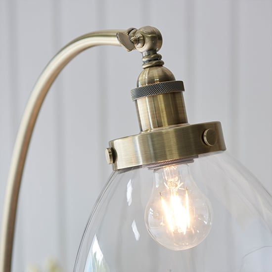 Hansen Clear Glass Shade Task Floor Lamp In Antique Brass