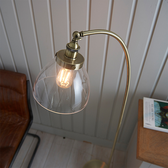 Hansen Clear Glass Shade Task Floor Lamp In Antique Brass