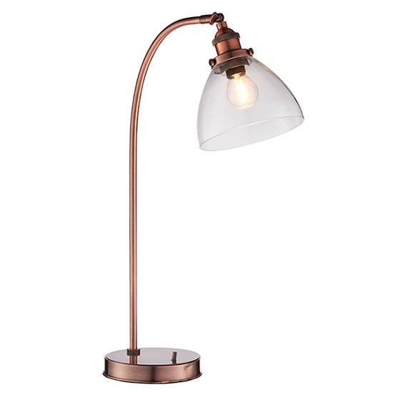 Product photograph of Hansen Clear Glass Shade Task Table Lamp In Aged Copper from Furniture in Fashion