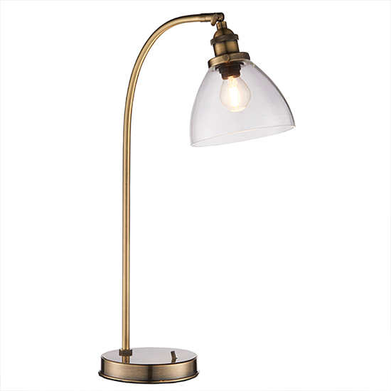 Hansen Clear Glass Shade Task Table Lamp In Antique Brass_2