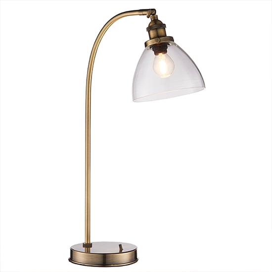 Hansen Clear Glass Shade Task Table Lamp In Antique Brass