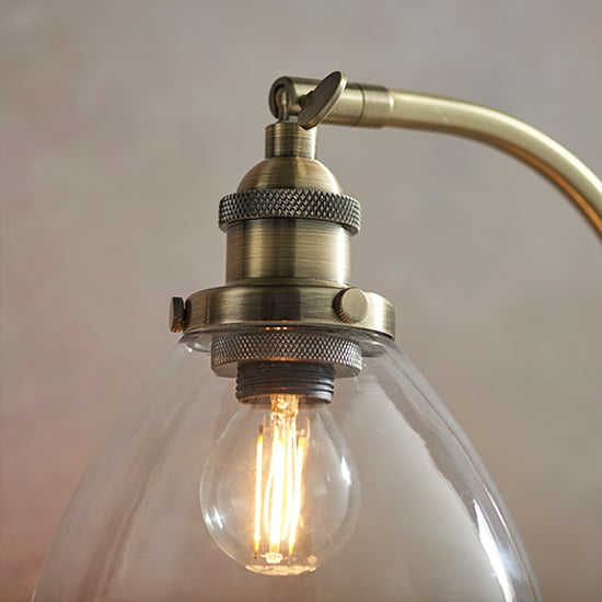 Hansen Clear Glass Shade Task Table Lamp In Antique Brass