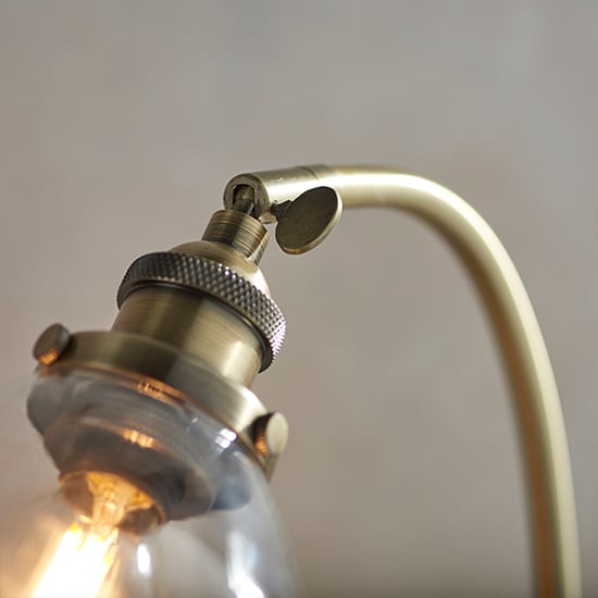 Hansen Clear Glass Shade Task Table Lamp In Antique Brass