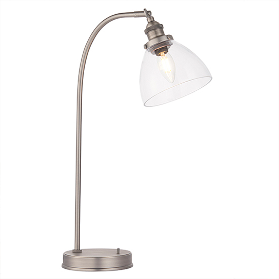 Hansen Clear Glass Shade Task Table Lamp In Brushed Silver