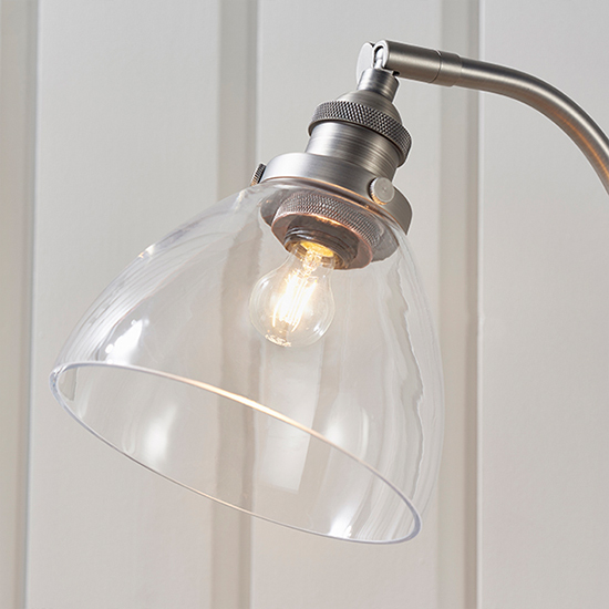 Hansen Clear Glass Shade Task Table Lamp In Brushed Silver