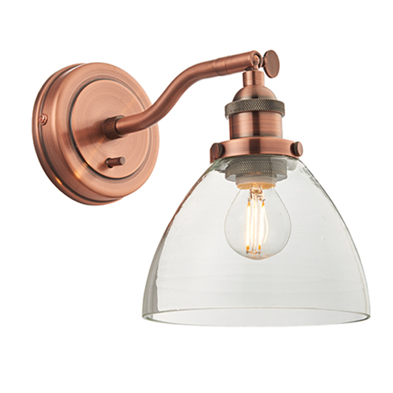 Product photograph of Hansen Clear Glass Shade Wall Light In Aged Copper from Furniture in Fashion