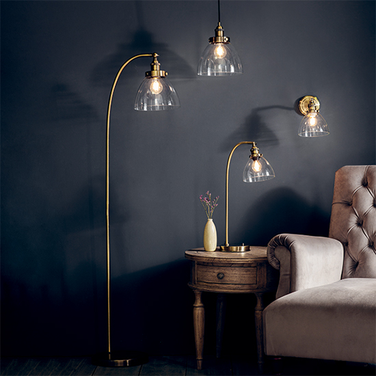 Hansen Clear Glass Shade Wall Light In Antique Brass