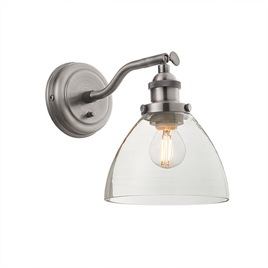 Product photograph of Hansen Clear Glass Shade Wall Light In Brushed Silver from Furniture in Fashion