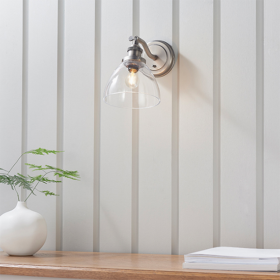 Hansen Clear Glass Shade Wall Light In Brushed Silver