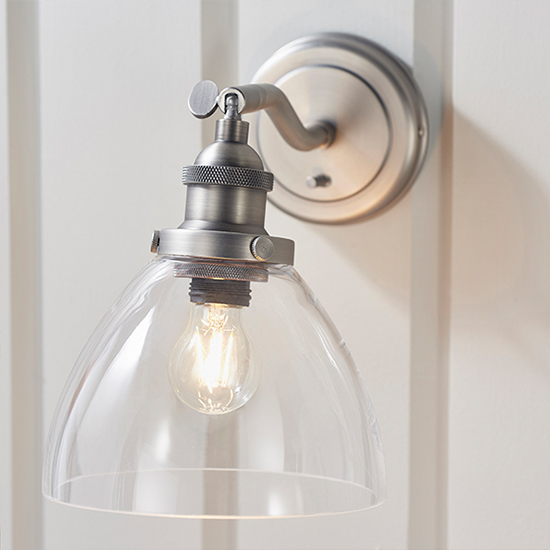 Hansen Clear Glass Shade Wall Light In Brushed Silver