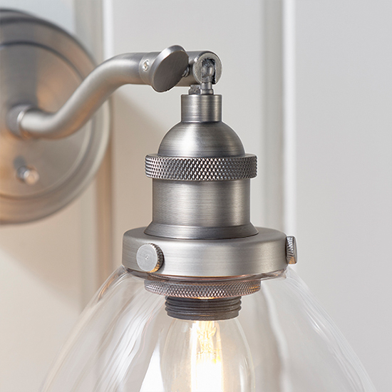 Hansen Clear Glass Shade Wall Light In Brushed Silver