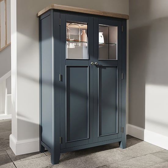 Product photograph of Hants Wooden 2 Doors Drinks Cabinet In Blue from Furniture in Fashion