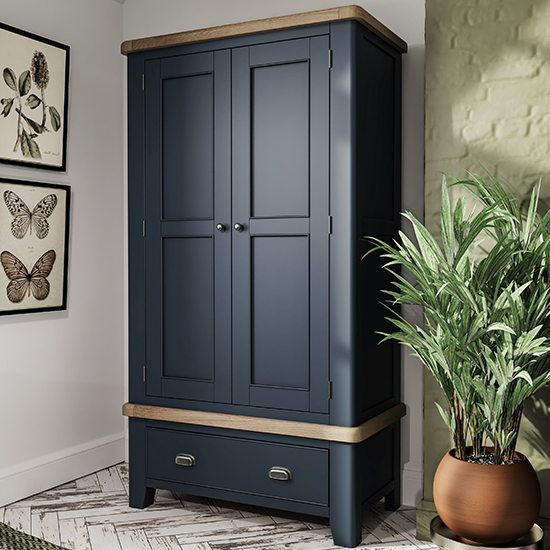 Hants Wooden 2 Doors Wardrobe In Blue thumbnail
