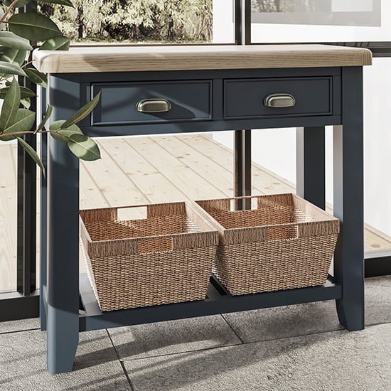 Product photograph of Hants Wooden 2 Drawers Console Table In Blue from Furniture in Fashion