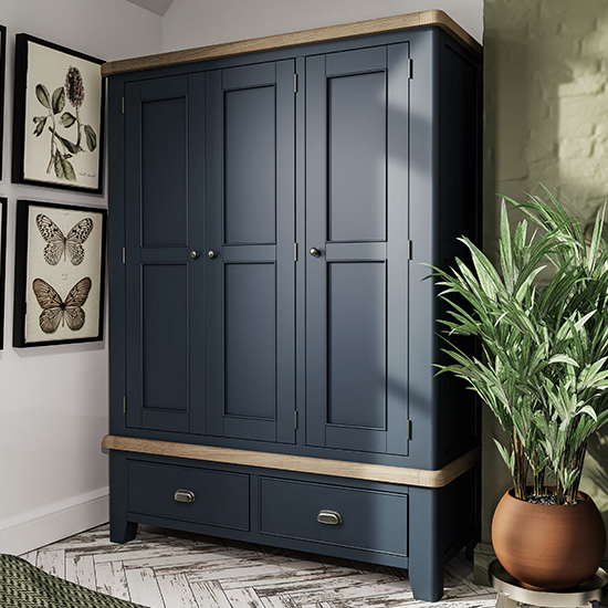 Product photograph of Hants Wooden 3 Door Wardrobe In Blue from Furniture in Fashion