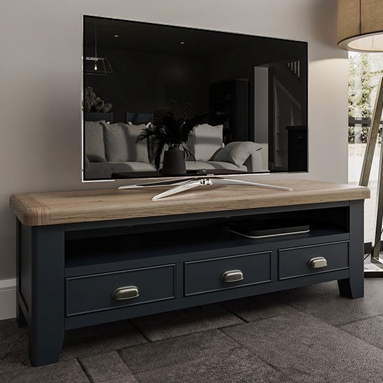 Hants Wooden 3 Drawers And Shelf TV Stand In Blue Furniture in Fashion