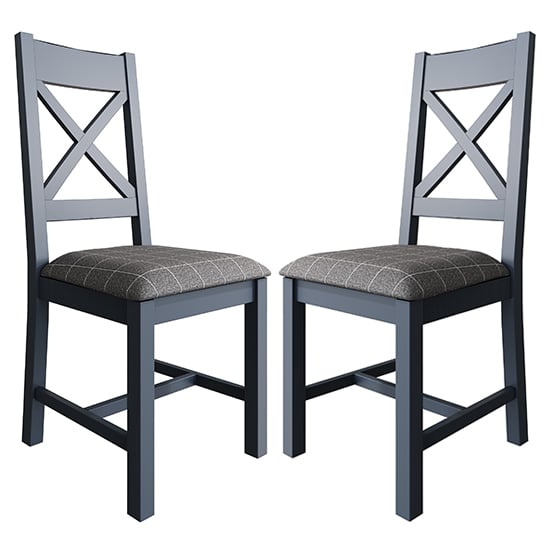 Hants Blue Cross Back Dining Chairs With Grey Seat In Pair